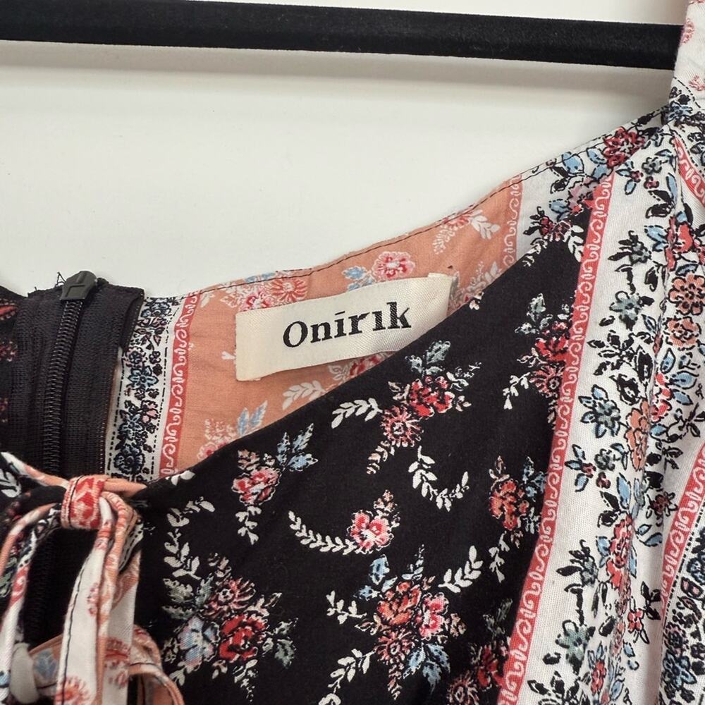 Onirik Marcela Dress Peach and Black Floral Stripe Cotton Size XS - Picture 6 of 12